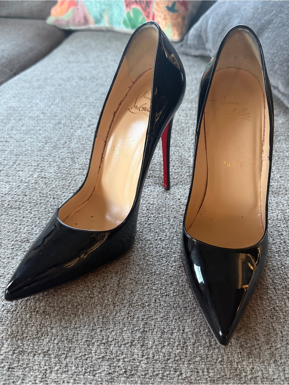 Christian Louboutin So Kate Black Patent Leather Heels Size 38